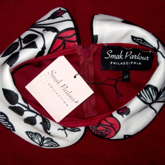 Smak Parlour Peter Pan Collar Dress - Crimson Mod Twee Cosplay Goth Holiday Geek - Picture 4 of 6